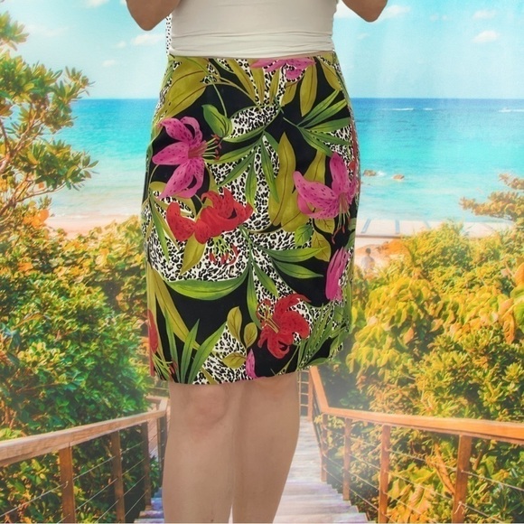 ILYSE HART LTD Farm Rio Style Vintage Cotton Tropical Knee Length Skirt Size 8 - Picture 2 of 8
